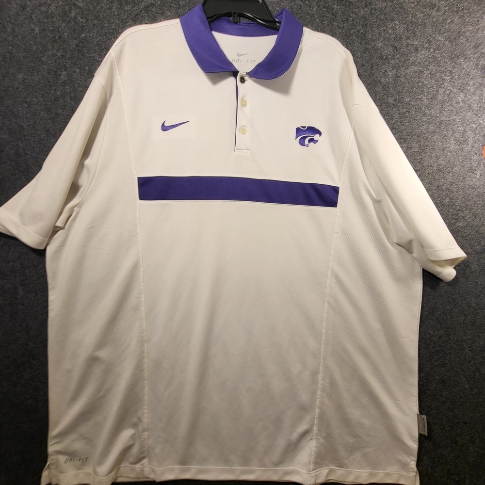 Kansas State Wildcats Nike Dri-Fit Polo Shirt Mens White Purple 3XL